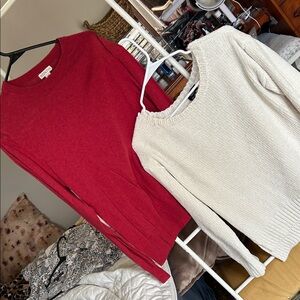 Merona Red and Cream Women's Sweater Duo